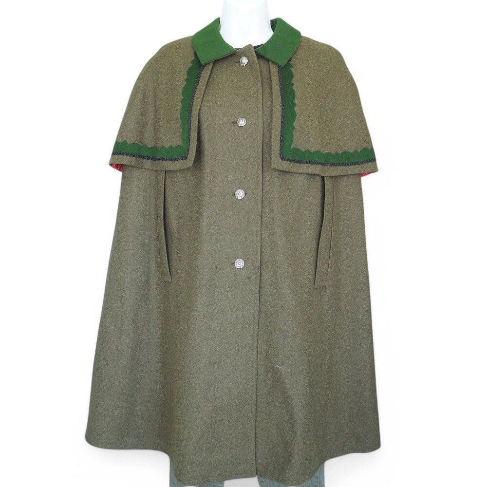 Salzburger Trachten und Dirndl Wenger Vintage Bavarian Wool Cape Olive Green 38‎